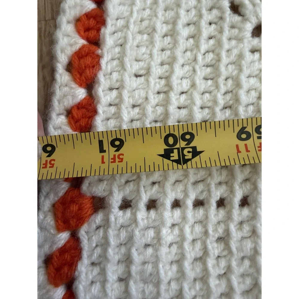Handmade Crochet Bedspread 61x87 White Orange 3D Floral Granny Square Retro‎